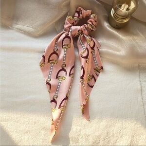 Vintage Retro Designer Inspired Long Hanging Scrunchie in Pink